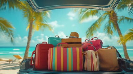 Exciting road trip preparations at tropical beach destination