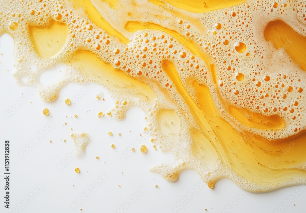 Poster abstract flow of yellow and white foam with bubbles creating a dynamic texture and color contrast in