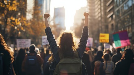 Banner of a gender equality advocacy group holding an awareness rally, showcasing diverse participation and messages of unity