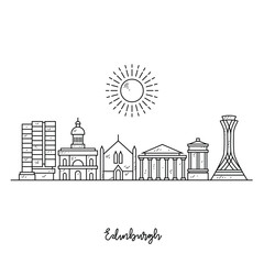 Simple sketch drawing of Edinburgh skyline vector illustration. Modern city in Europe in simple linear style vector design concept. One of big city in Scotland. Iconic architectural building design.