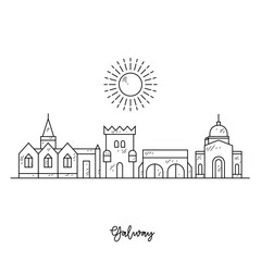 Simple sketch drawing of Galway skyline vector illustration. Modern city in Europe in simple linear style vector design concept. One of big city in Ireland. Iconic architectural building design.