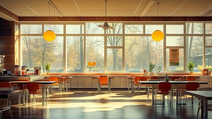 Sunny Cafeteria Interior Design: Modern Architecture and Minimalist Decor
