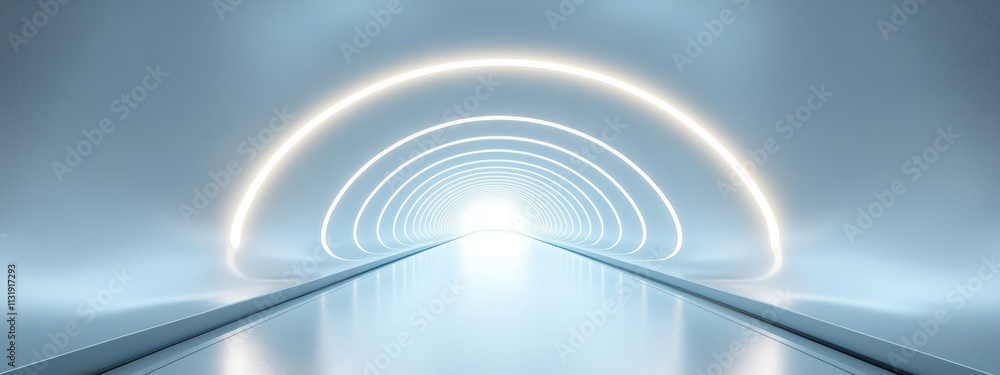 Poster futuristic minimalistic tunnel 3d space technology design with soft white lighting and perspective v