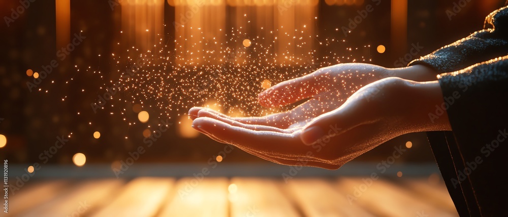 Aufkleber hands gently cupping a network of connected points and words on a blurred background, symbolizing in