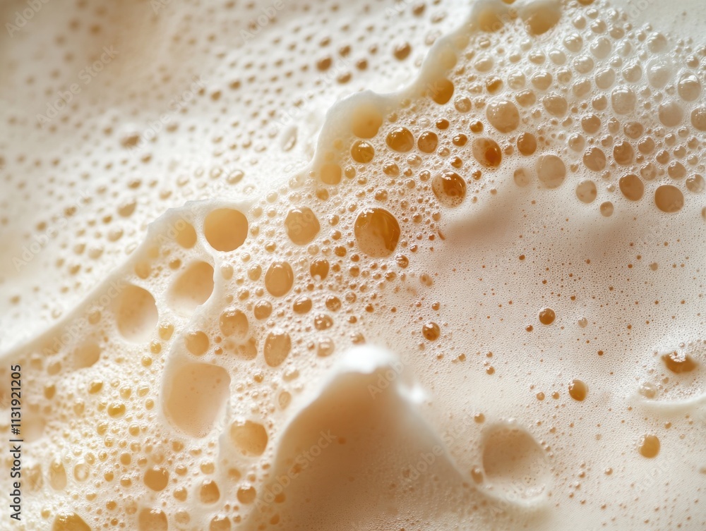 Poster close-up view of creamy foam texture with bubbles and air pockets creating a soft and velvety surfac