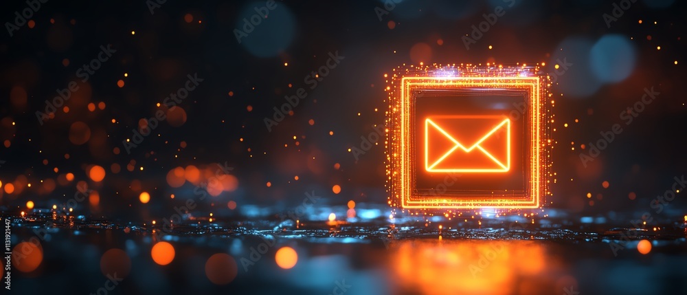 Aufkleber innovative 3d square circuit button hologram with email icon on a dark background, symbolizing techn