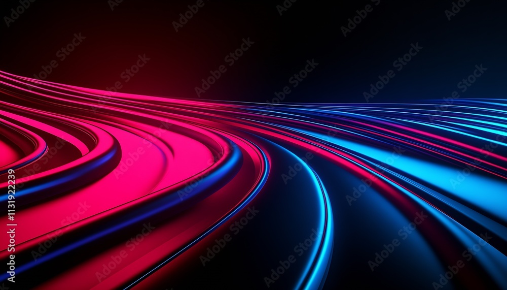 Poster futuristic abstract vibrant neon light trails in dynamic red and blue shades : generative ai