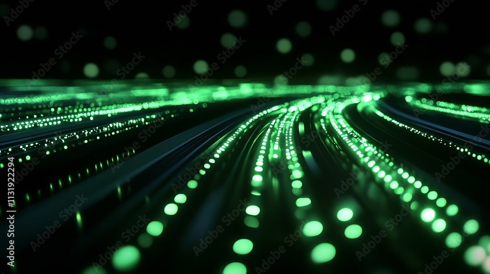 Aufkleber Futuristic Green Digital Network with Abstract Light Trails and Dynamic Flow for Technology Themed Design : Generative AI
