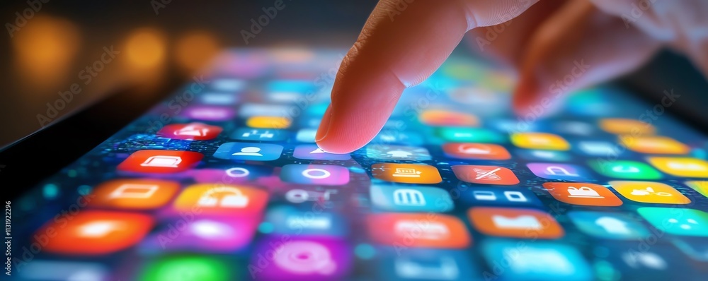 Aufkleber modern cloud computing concept with a man s finger on a touchscreen, highlighting cloud icons and in