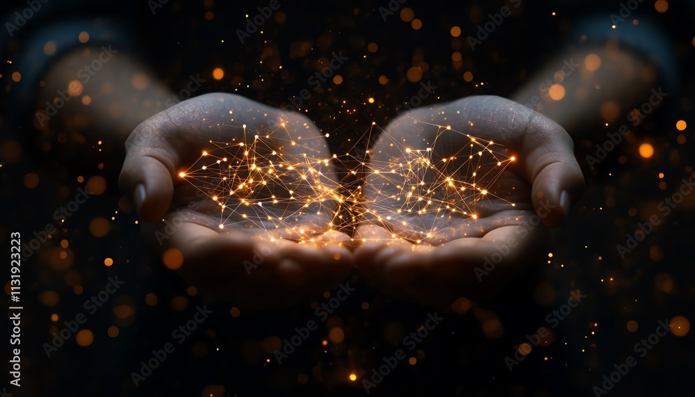 Aufkleber two hands holding a network of interconnected words and points, with a blurred background, represent