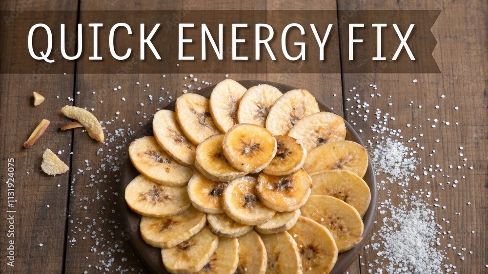 Poster an overhead view of crispy banana chips arranged in a circular pattern their edges perfectly curled 