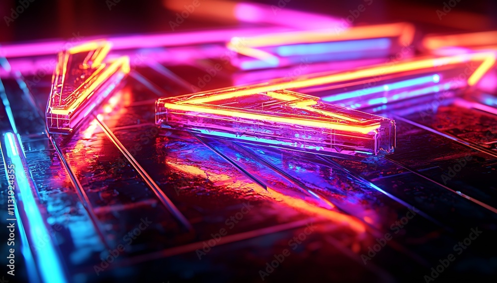 Poster Neon arrow design with bright colors creating futuristic digital art effect : Generative AI