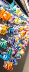 Obraz premium Colorful Packaged Products Hanging on a Display.