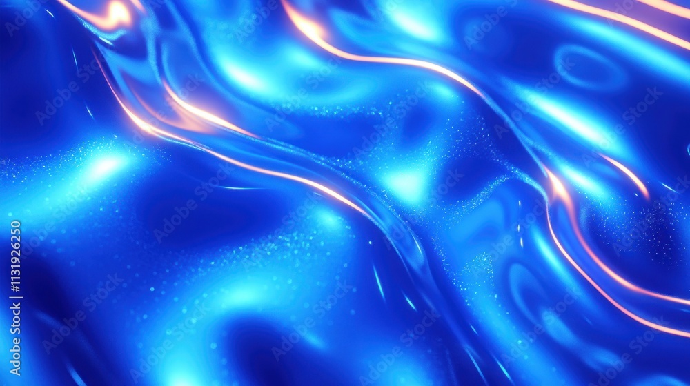 Poster glossy blue wave background with shiny plastic latex texture and modern abstract design