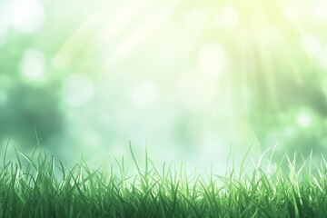 Obraz premium Lush green grass against a bright, bokeh background.