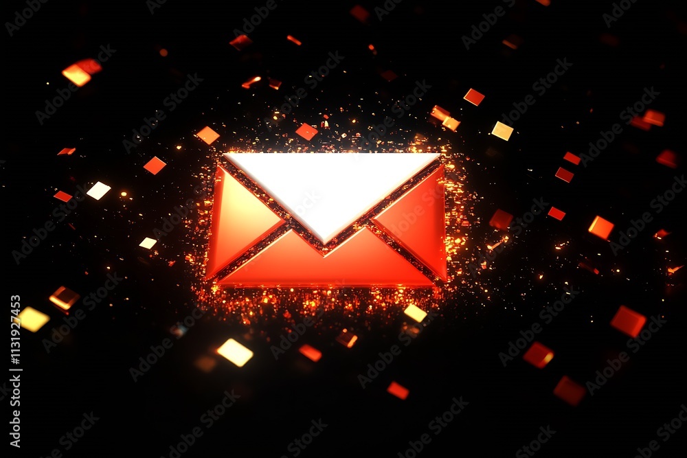 Aufkleber bright digital envelope sparkles in black background representing communication : generative ai