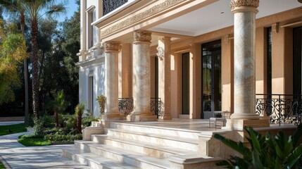 Obraz premium High-end elegant wall with inlaid marble and decorative columns, ideal for a luxurious home fade