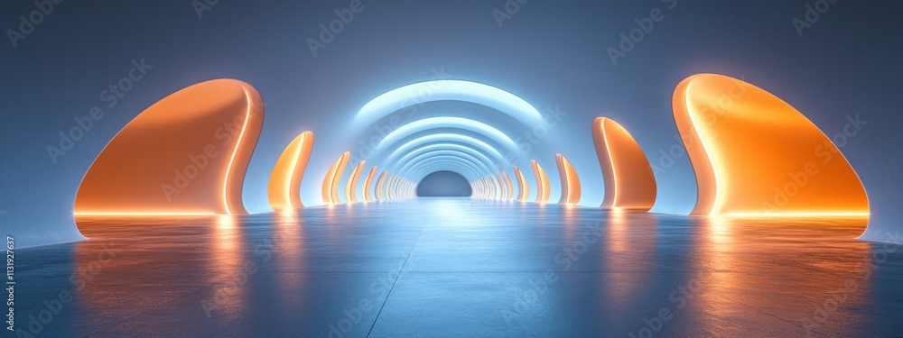 Poster futuristic minimalistic tunnel with ambient light and curved design