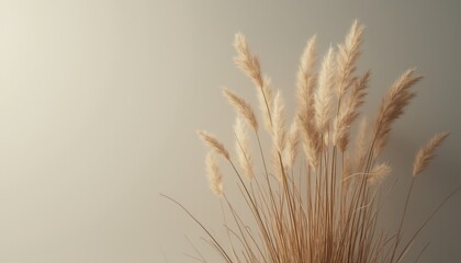 Fototapeta premium A stunning display of pampas grass stands gracefully against a soft, muted background, exuding a sense of tranquility and natural beauty. The delicate, feathery plumes create a warm, inviting