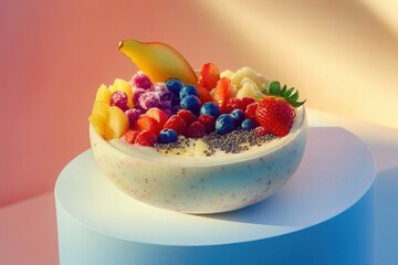 Modern Bowl of Fresh Fruits with Glowing Light