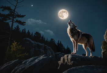 wolf howling at the moon
