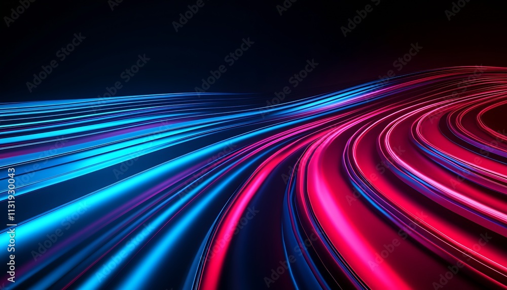 Leinwandbilder dynamic abstract neon lines in blue and magenta on black background : generative ai
