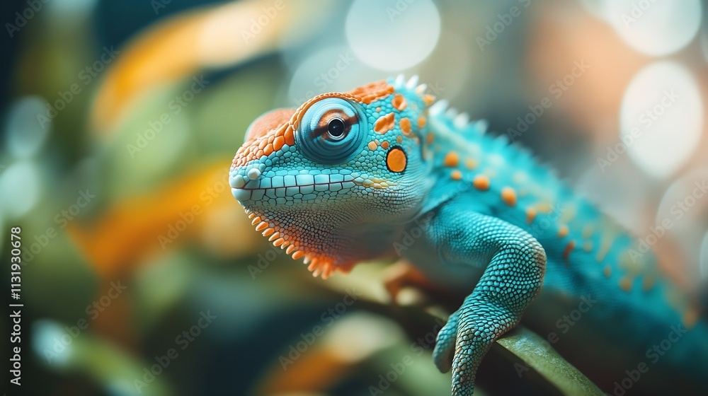 Poster Colorful Exotic Reptile Close Up with Detailed Textures and Vibrant Hues : Generative AI