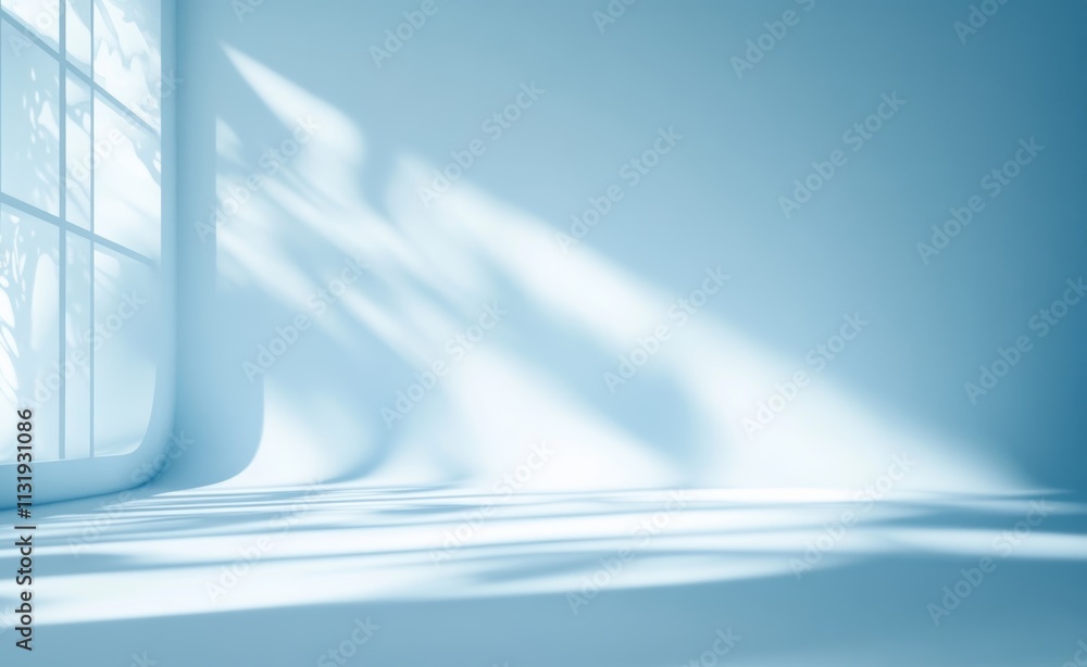 Poster minimalist abstract light blue background with soft shadows for product display and interior design