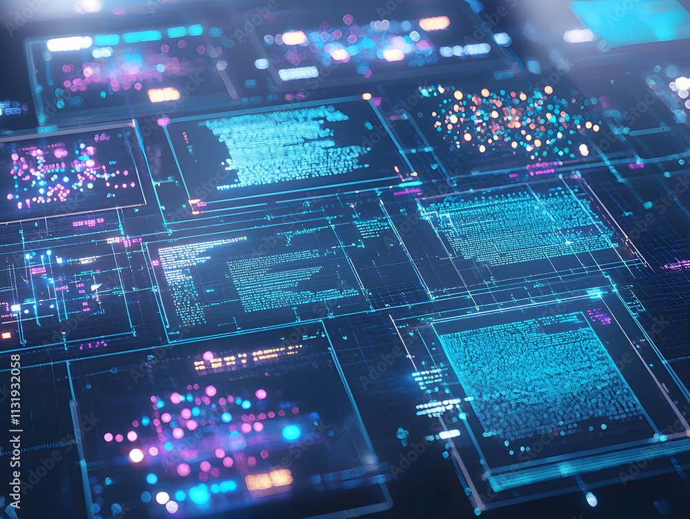 Poster data visualization event digital workspace infographic analysis high-tech environment close-up view 