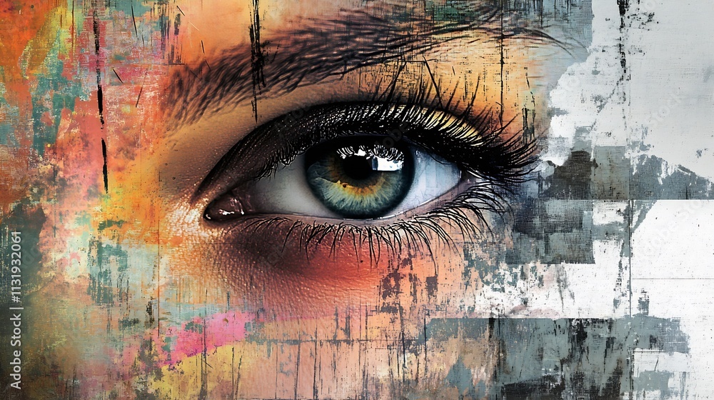 Poster Colorful Artistic Eye with Textured Abstract Background in Close Up View : Generative AI