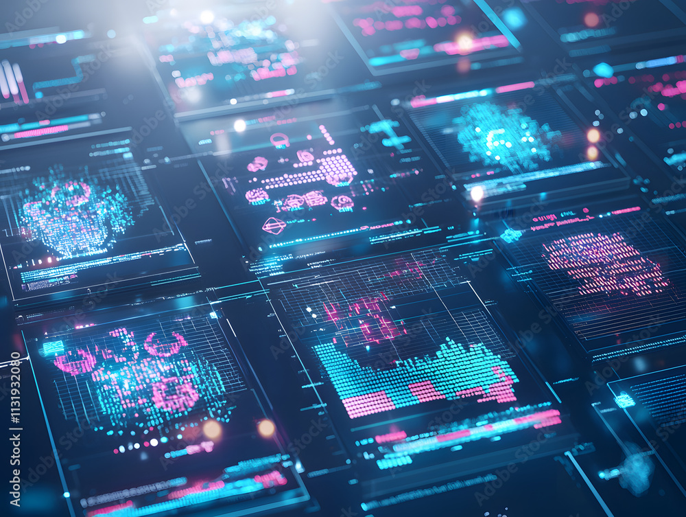 Poster data analysis event digital interface infographic display tech environment aerial view big data insi