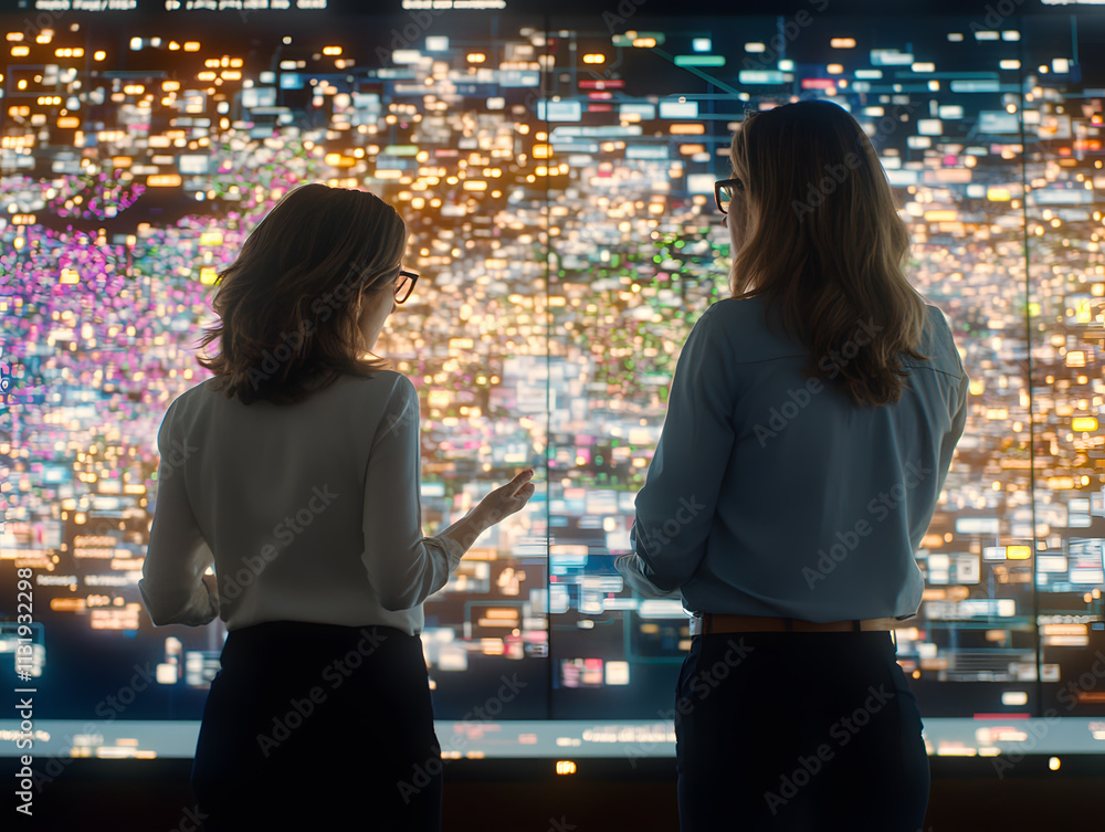 Aufkleber analyzing data trends modern office digital display tech environment close-up business insights