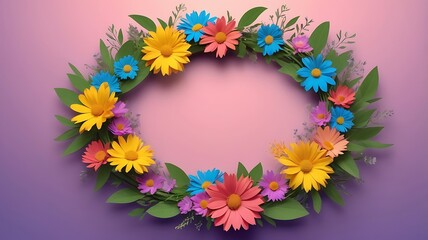 Fototapeta premium Colorful Flower Wreath on Purple Background
