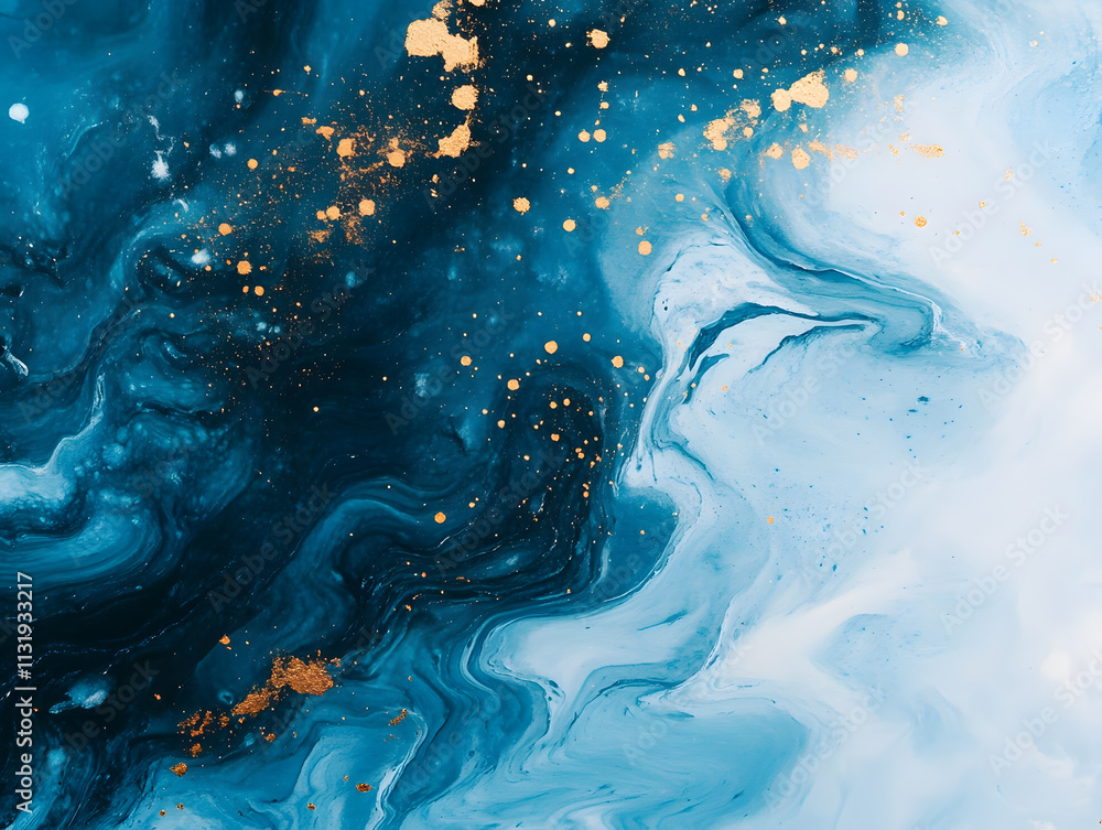 Poster abstract swirl art digital creation blue and gold color palette artistic environment close-up view f