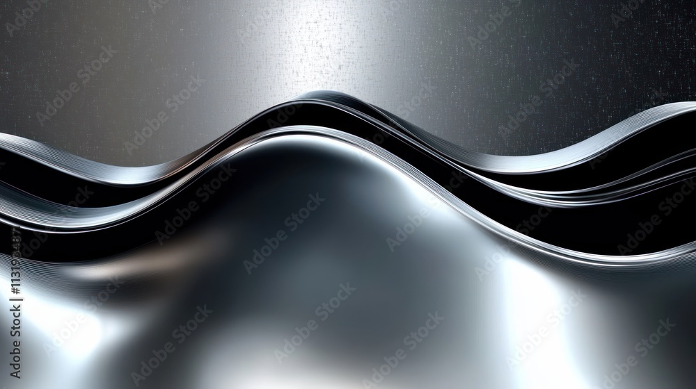Aufkleber silver metallic background with elegant wavy pattern shiny black wave design