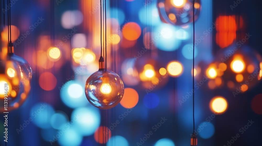 Poster Hanging Modern Glass Light Fixtures with Bokeh Effect : Generative AI