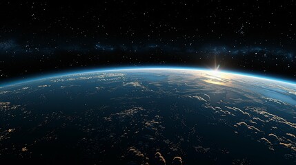 Obraz premium Earthrise: A breathtaking view of Earth from space, showcasing the sun's radiant glow at the horizon.