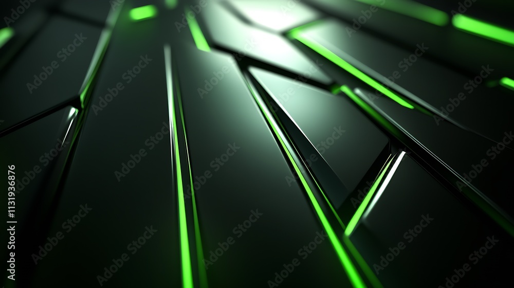 Aufkleber Sleek Black and Green Panel Design with Illuminated Geometric Pattern : Generative AI