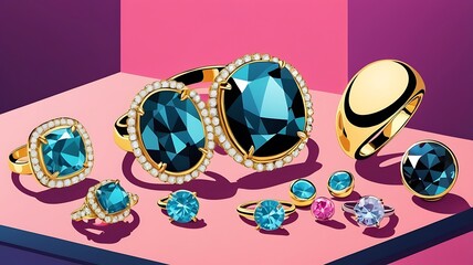 Elegant Gold Rings Featuring Sparkling Blue Gemstones