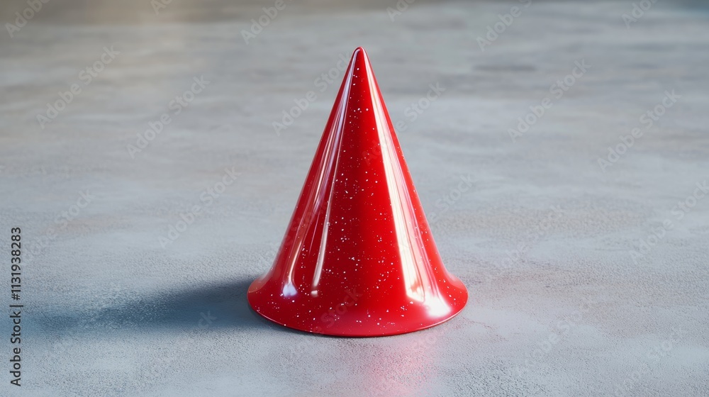 Aufkleber a clean 3d rendering of a single glossy red cone hat with sparkling accents, placed symmetrically on