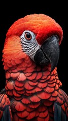Obraz premium Scarlet macaw portrait against black background.