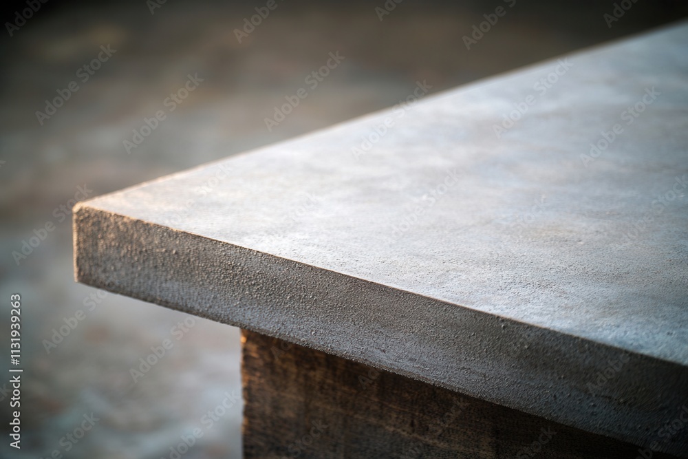 Poster close-up of a concrete table edge with a rustic finish.