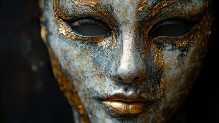 Mysterious Golden Mask: Close-up of an Intriguing Face