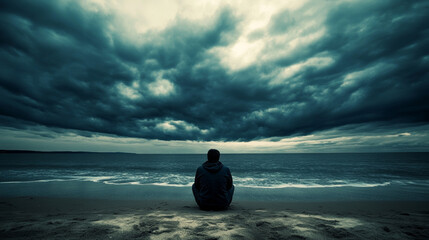 Solitude, Ocean, Despair, Dark Clouds, Beach