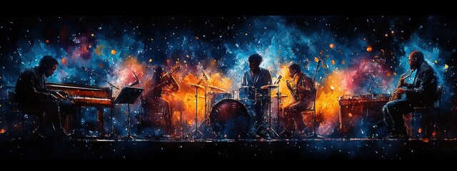 Jazz Music Concert Poster Band Instrument Art Abstract Piano Saxophone Guitar Musician Festival Event