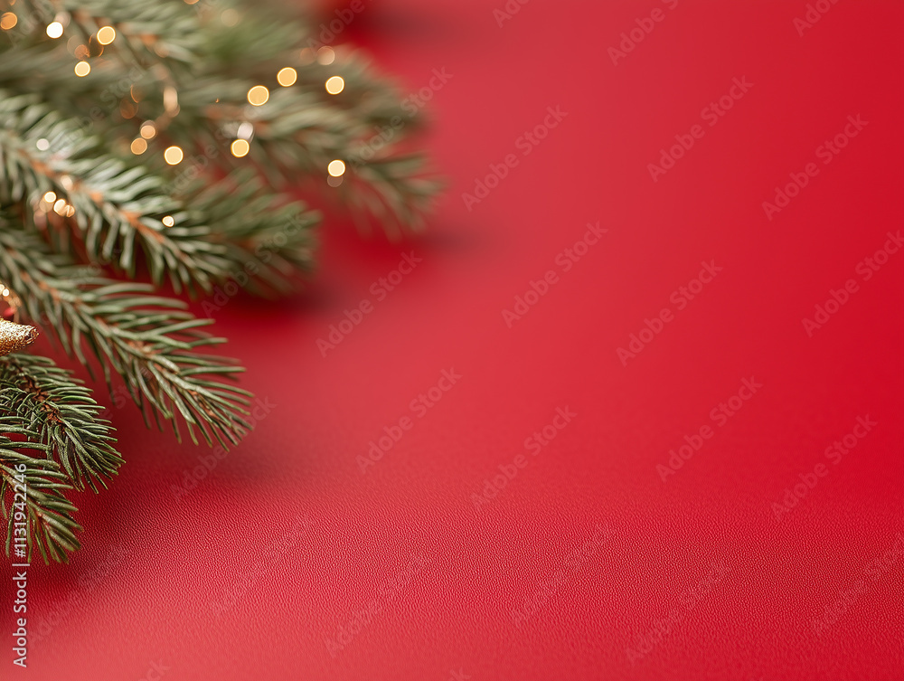 Fototapete christmas background with xmas tree and sparkle bokeh lights on red canvas background. merry christm