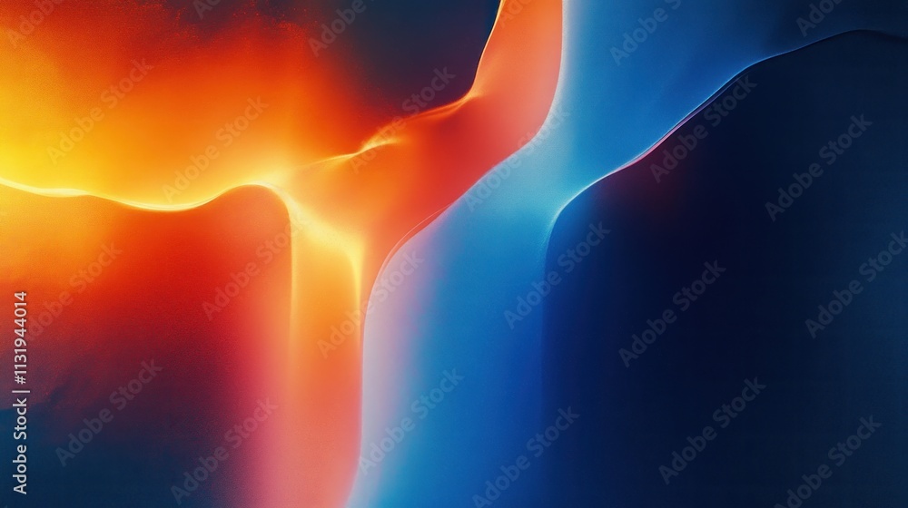 Poster abstract representation of light and shadow with blue and orange colors smooth gradient flow