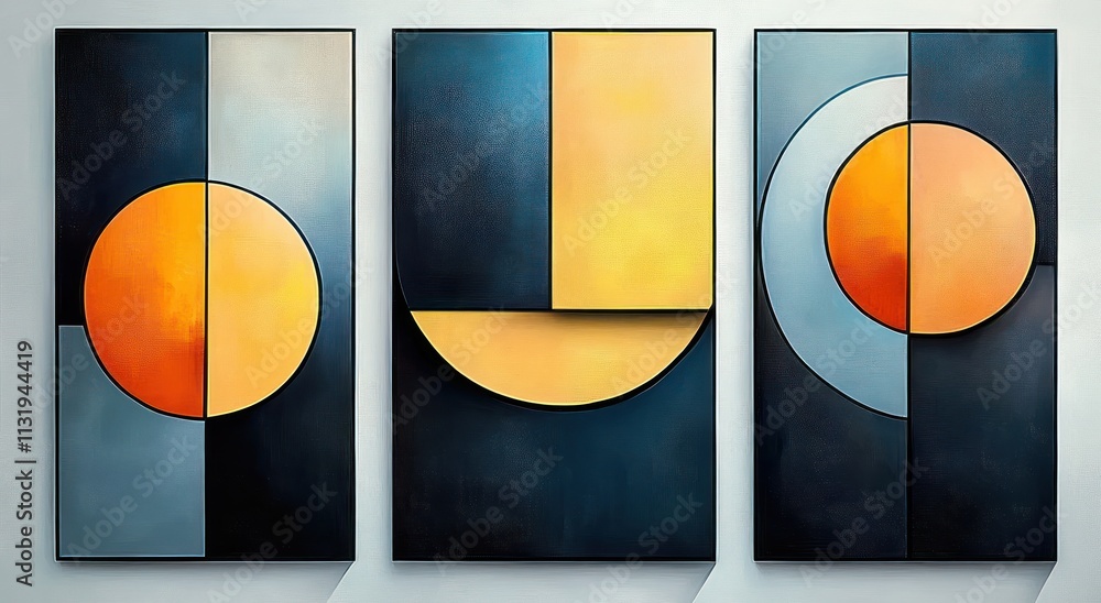 Poster abstract geometric shape set with bold colors and minimalistic style for modern decor