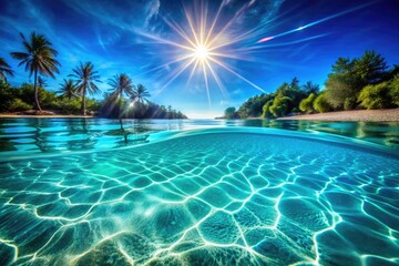 Fototapeta premium Tranquil pool scene: soft blue underwater waves create serene, dreamy photography.