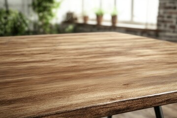 Fototapeta premium Close-up of a wooden table surface in a bright setting.